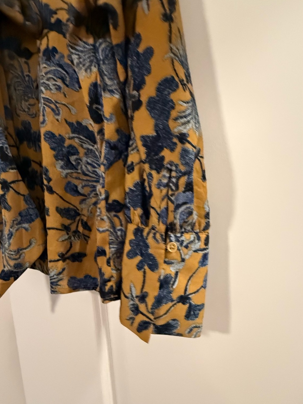 BANANA REPUBLIC Tie Bow Neck Blouse Mustard Floral Long Sleeve Shirt Sz S❤️ - Picture 7 of 9